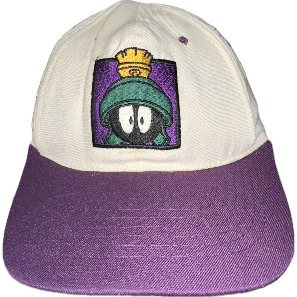 Vintage 90's Marvin The Martian Hat Cap White Purple SnapBack 1991 Time Warner